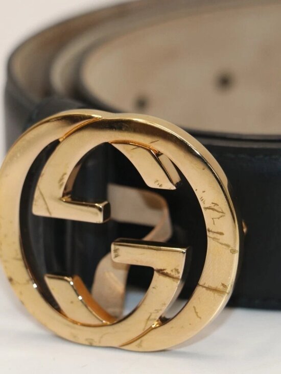 Gucci Interlocking Gold GG Belt 370543 Size 36 - Black/Brown women main image 7